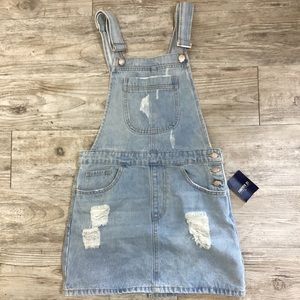 Forever21 Women’s Blue Denim Distressed Mini Aline Skirt Overall Jumper